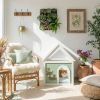 Transparent Roof Wooden Pet House with Floral Carvings FSC Cedar Indoor Shelter for Cats & Small Dogs 63.5��47.5��77.6 cm