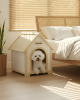 FSC Solid Cedar Pet House ��� Cream Yellow Cabin Style Indoor Shelter for Small Dogs & Cats