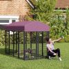 Welded Wire Outdoor Dog Kennel with 360�� Rotating & 4 Levels Adjustable Bowls, Waterproof Cover, 7.9' x 4' x 6'