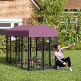Welded Wire Outdoor Dog Kennel with 360�� Rotating & 4 Levels Adjustable Bowls, Waterproof Cover, 7.9' x 4' x 6'