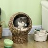 Handwoven Elevated Cat Bed with Soft Cushion & Cat Egg Chair Shape, Cat Basket Bed Kitty House with Stand, Raised Wicker Cat Bed for Indoor Cats