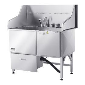304 Stainless Steel Dog Washing Station, 50 Inch Pet Grooming Tub with Non-Slip Low-Slope Ramp, Storage Drawer, Hot & Cold Faucet