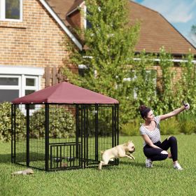 Welded Wire Outdoor Dog Kennel with 360�� Rotating & 4 Levels Adjustable Bowls, Waterproof Cover, 4.6' x 4.6' x 5'