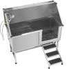Stainless Steel Dog Washing Station, 62 inch Pet Grooming Tub w/ Stairs, PE Water Filter Board