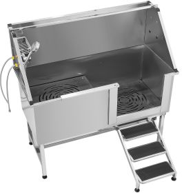 Stainless Steel Dog Washing Station, 62 inch Pet Grooming Tub w/ Stairs, PE Water Filter Board