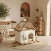 Transparent Roof Pet House with Floral Carving FSC-Certified Cedar Indoor Shelter for Cats & Small Dogs 24*22*32