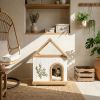 Transparent Roof Pet House with Floral Carving FSC-Certified Cedar Indoor Shelter for Cats & Small Dogs 24*22*32