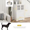 Dog Feeding Station with Two Storage Cabinets, 2 Elevated Dog Bowls, Side Hooks, Anti-tip Kit, for Feeding & Watering