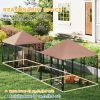 Outdoor Dog Kennel with 2 Rooms, Rotating & Adjustable Height Bowls, Waterproof UV-Resistant Cover, 16.2' x 4.7' x 5.1'