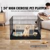 Dog Playpen, 4 Pcs 24 x 36 in Panels Foldable Metal Pet Exercise Pen, Dog Fence Indoor and Outdoor Pen with Door and 600D Oxford Fabric Bottom Pad