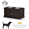 Double Elevated Dog Bowls for Large Dogs, Raised Dog Feeding Station with 2 Stainless Steel Bowls, Storage Drawer & Wood Stand for Cats, Brown