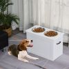 White Raised Pet Dining Station with Food Storage and Steel Bowls for Big Pups