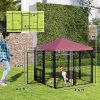 Welded Wire Outdoor Dog Kennel with 360�� Rotating & 4 Levels Adjustable Bowls, Waterproof Cover, 4.6' x 4.6' x 5'