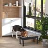 2 Stainless Steel Pet Bowls, 23"L Durable Wooden Heavy Duty Dog Feeding Station - Black