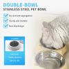 Anti slip base double cat food bowl, gray stainless steel food and water bowl, easy to clean and detachable design, cat and dog pet feeder