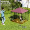 Welded Wire Outdoor Dog Kennel with 360�� Rotating & 4 Levels Adjustable Bowls, Waterproof Cover, 4.6' x 4.6' x 5'
