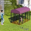 Welded Wire Outdoor Dog Kennel with 360�� Rotating & 4 Levels Adjustable Bowls, Waterproof Cover, 7.9' x 4' x 6'