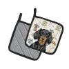 Longhaired Black and Tan Dachshund Coffee Bar Pair of Pot Holders Pair 7.5x7.5 Quilted Insulated Hot Pads Decorative Kitchen Gift Made in USA