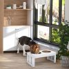 23" Dog Bone Wooden Elevated Dog Bowl Feeding Station, White
