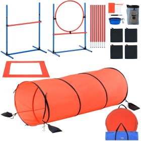 Dog Agility Training Equipment, 5 PCS Combination Set with Adjustable High Hurdles,6 Weave Poles, Tunnel, Jump Ring, Pause Box, Whistle, Foldable Bowl