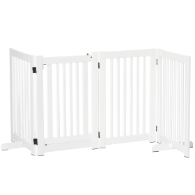 Free Standing Wooden Pet Gate Indoor Dog Barrier Foldable Step Over Doorway Fence Safety Gate with Open Door Z Shape 4 Panel