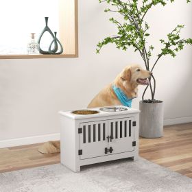 Dog Food Storage Cabinet with Bowls & Dog Feeding Station, White (Color: White)